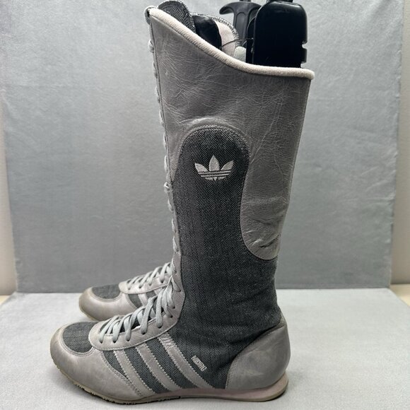 Vintage Adidas Midiru High Womens Size 6.5 Boxing Racing Boots Grey Leather Y2K - Picture 3 of 8